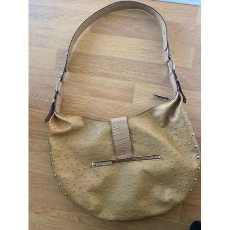 GUESS Hobo Schultertasche Lederhandtasche beige Straussenleder-Prägung