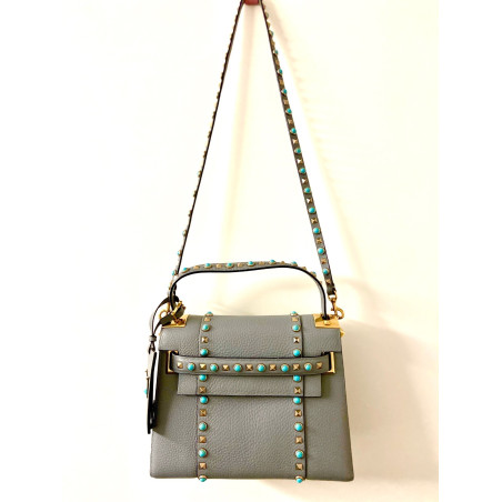 VALENTINO GARAVANI Rockstud Small Schultertasche Leder grau. Sehr guter Zustand. 