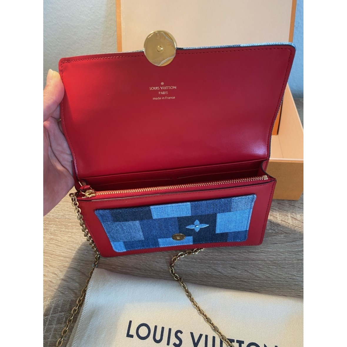 Louis Vuitton Flore Chain Wallet Damier and Monogram Patchwork Denim Blue  8192310