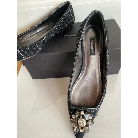 DOLCE & GABBANA Ballerinas Tweed schwarz mit Schmucksteinen Gr. 39. Sehr guter Zustand
