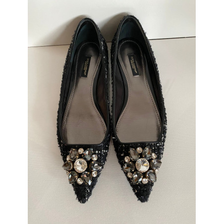 DOLCE & GABBANA Ballerinas Tweed schwarz mit Schmucksteinen Gr. 39. Sehr guter Zustand