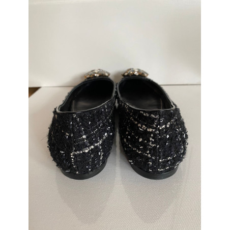 DOLCE & GABBANA Ballerinas Tweed schwarz mit Schmucksteinen Gr. 39. Sehr guter Zustand