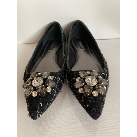 DOLCE & GABBANA Ballerinas Tweed schwarz mit Schmucksteinen Gr. 39. Sehr guter Zustand