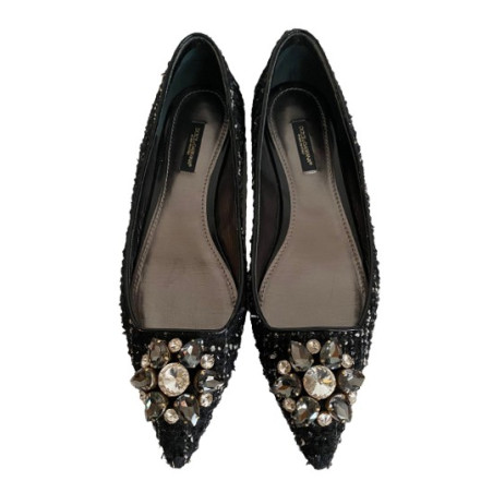 DOLCE & GABBANA Ballerinas Tweed schwarz mit Schmucksteinen Gr. 39. Sehr guter Zustand