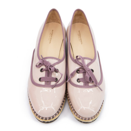 BOTTEGA VENETA Ballerina flach Lackleder, Schlangenleder & Raffia Bast rosa Gr. 40. Sehr guter Zustand. 