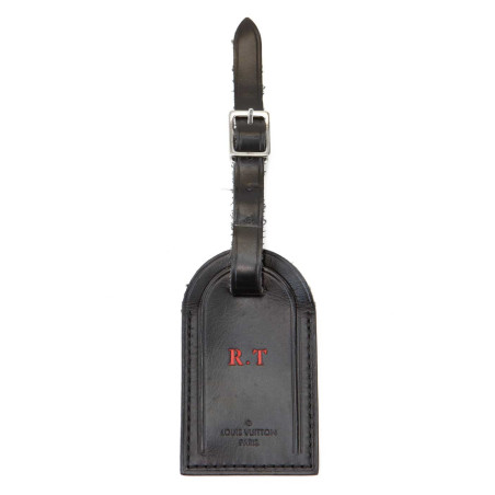 LOUIS VUITTON Adressanhänger personalisiert Leder schwarz. Pre-owned Secondhand Luxurylove