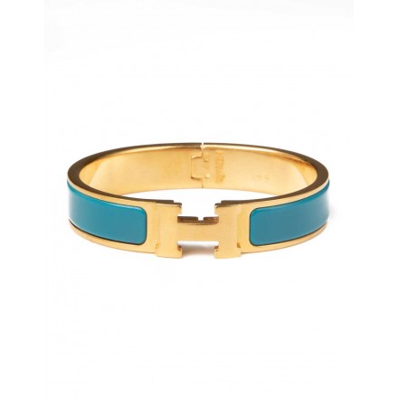 HERMÈS Clic H Armband Metall vergoldet & Emaille blau Gr. PM. Pre-owned Designer Secondhand Luxurylove
