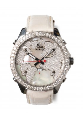 JACOB & CO Five Time Zone World Map Diamant Armbanduhr Pre-owned Designer Secondhand Luxurylove