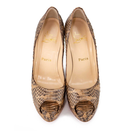 CHRISTIAN LOUBOUTIN Altadama 140 Peep Toe Pumps Python braun 38 Pre-owned Designer Secondhand Luxurylove