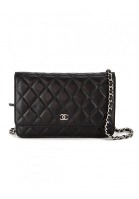CHANEL Wallet on Chain Flap Bag Lammleder schwarz Pre-owned Designer Secondhand Luxurylove