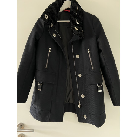 PEUTEREY Mantel Wolle mit Kunstfellkragen navy 34 Pre-owned Designer Secondhand Luxurylove