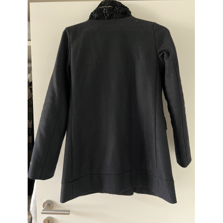 PEUTEREY Mantel Wolle mit Kunstfellkragen navy 34 Pre-owned Designer Secondhand Luxurylove