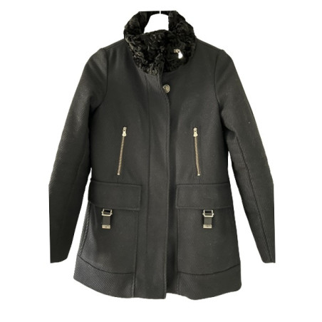 PEUTEREY Mantel Wolle mit Kunstfellkragen navy 34 Pre-owned Designer Secondhand Luxurylove
