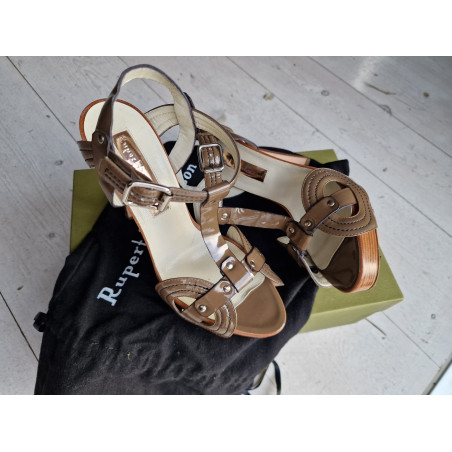RUPERT SANDERSON Sandalette Plateau khaki 38.5 Pre-owned Designer Secondhand Luxurylove