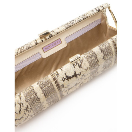 JIMMY CHOO Clutch Snake Print beige gold Pre-owned Designer Secondhand Luxurylove