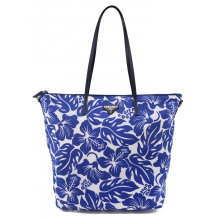 PRADA Hibiscus Floral Nylon Tasche blau weiss Pre-owned Designer Secondhand Luxurylove