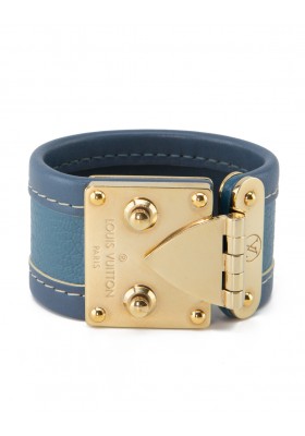 LOUIS VUITTON Armband Leder blau Gr 17 cm Pre-owned Designer Secondhand Luxurylove