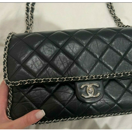 CHANEL Chain Around Flab Bag medium schwarz Pre-owned Designer Secondhand Luxurylove