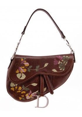DIOR Vintage Saddle Bag Leder braun Blumen bestickt Pre-owned Designer Secondhand Luxurylove