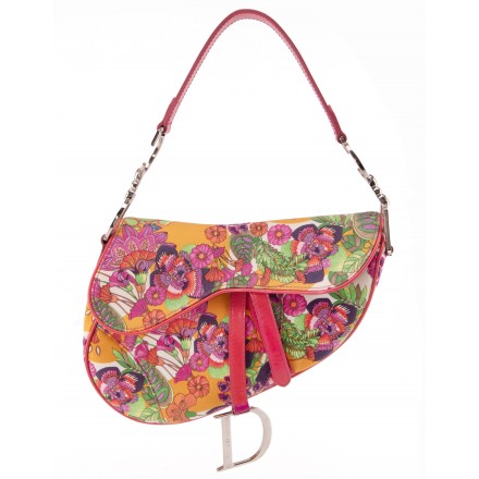DIOR Vintage Saddle Bag Flower Print multicolor Pre-owned Designer Secondhand Luxurylove