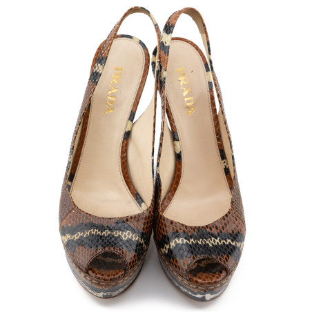 PRADA Python Slingback Pumps braun 37 Pre-owned Designer Secondhand Luxurylove
