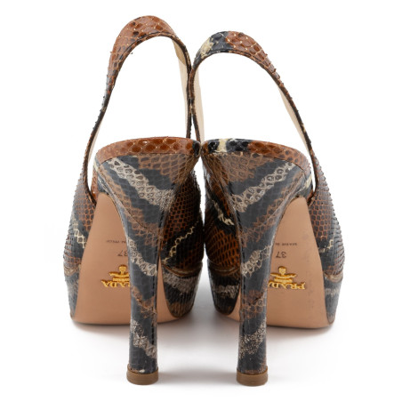 PRADA Python Slingback Pumps braun 37 Pre-owned Designer Secondhand Luxurylove