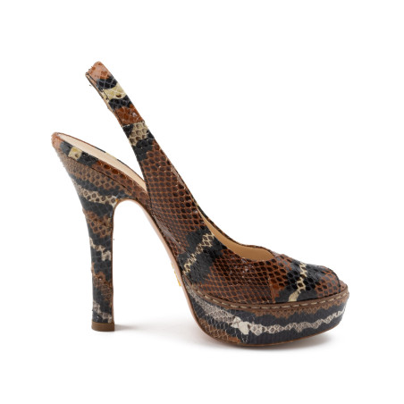 PRADA Python Slingback Pumps braun 37 Pre-owned Designer Secondhand Luxurylove