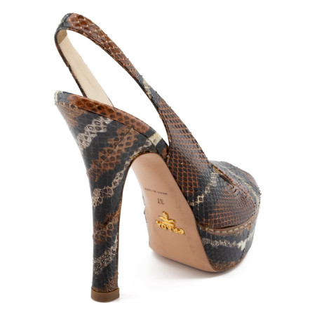 PRADA Python Slingback Pumps braun 37 Pre-owned Designer Secondhand Luxurylove