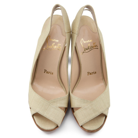 CHRISTIAN LOUBOUTIN Slingback Peep Toes Leinen beige 38 Pre-owned Designer Secondhand Luxurylove