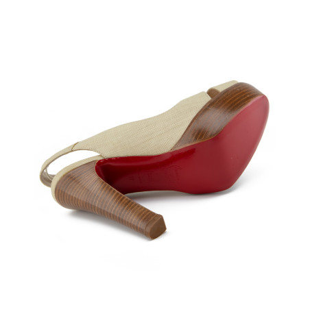 CHRISTIAN LOUBOUTIN Slingback Peep Toes Leinen beige 38 Pre-owned Designer Secondhand Luxurylove