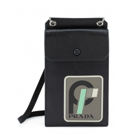 PRADA Saffiano Crossbody Phone Case schwarz Pre-owned Designer Secondhand Luxurylove