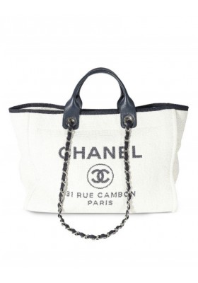 CHANEL Deauville Shopper Tasche weiss Pre-owned Designer Secondhand Luxurylove