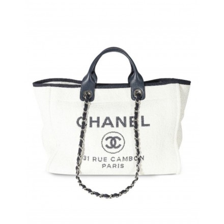CHANEL Deauville Shopper Tasche weiss Pre-owned Designer Secondhand Luxurylove