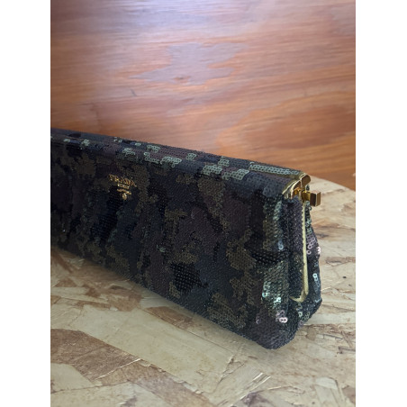 PRADA Clutch Camouflage Pailetten khaki NEU Pre-owned Designer Secondhand Luxurylove