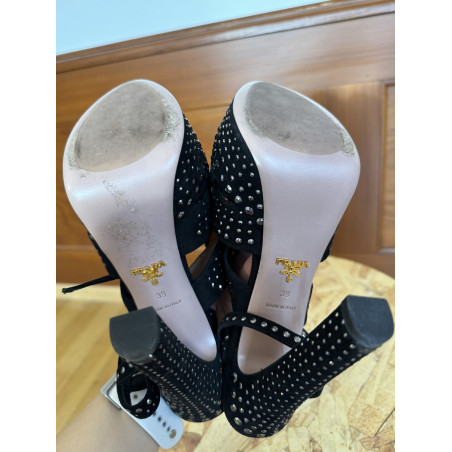 PRADA Sandals heels with straps & studded chip look - Pre-loved Designer Second Hand | LUXURYLOVE
