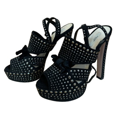 PRADA Sandalette Plateau Wildleder schwarz 39 Pre-owned Designer Secondhand Luxurylove