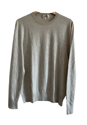 HERMÈS Pullover Feinstrick grau Herren L re-owned Designer Secondhand Luxurylove