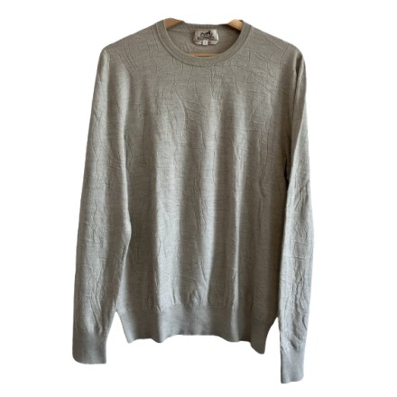 HERMÈS Pullover Feinstrick grau Herren L re-owned Designer Secondhand Luxurylove