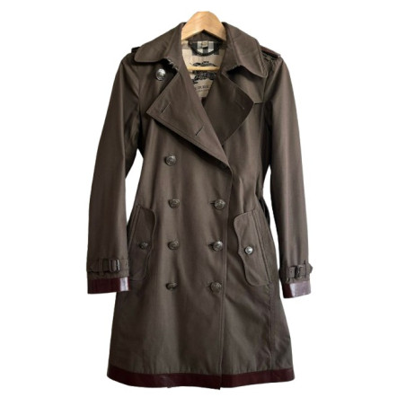 BURBERRY Chelsea Trenchcoat short mit Leder braun 34 Pre-owned Designer Secondhand Luxurylove
