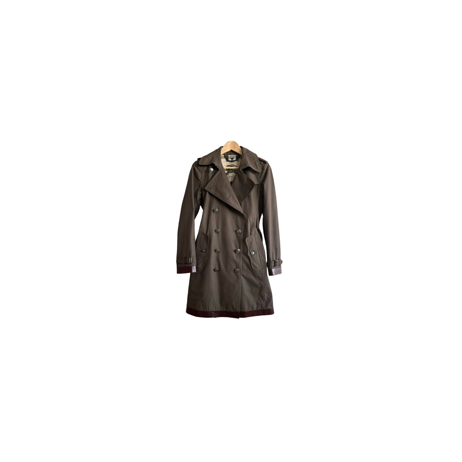 BURBERRY Chelsea Trenchcoat short mit Leder braun 34 Pre-owned Designer Secondhand Luxurylove BURBERRY Chelsea Trenchcoat short mit Leder braun 34 Pre-owned Designer Secondhand Luxurylove