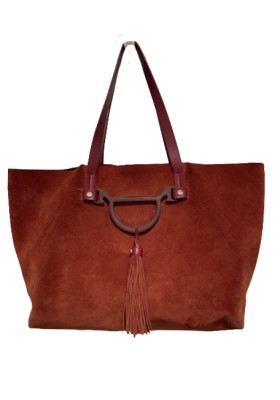BORBONESE Shopper Tote Bag & Pochette Wildleder rotbraun Pre-owned Designer Secondhand Luxurylove