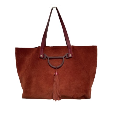 BORBONESE Shopper Tote Bag & Pochette Wildleder rotbraun Pre-owned Designer Secondhand Luxurylove