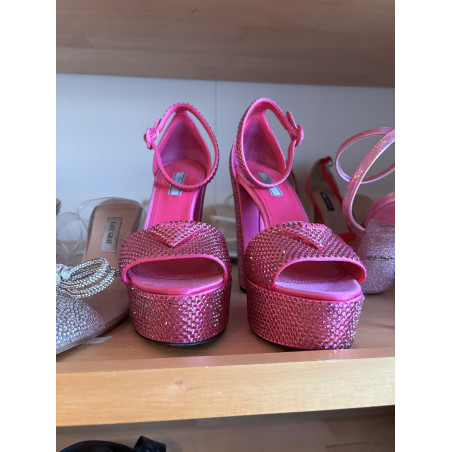 PRADA Plateausandalen aus Satin mit Kristallen Pre-owned Designer Secondhand 