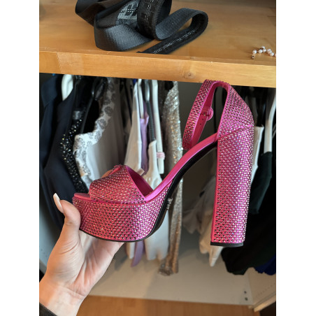 PRADA Plateausandalen aus Satin mit Kristallen Pre-owned Designer Secondhand 