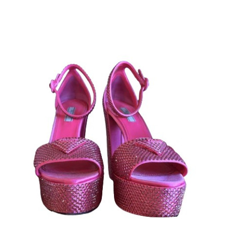 PRADA Plateausandalen aus Satin mit Kristallen Pre-owned Designer Secondhand 