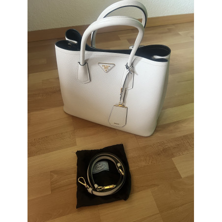 PRADA Saffiano Double Bag weiss Pre-owned Designer Secondhand Luxurylove