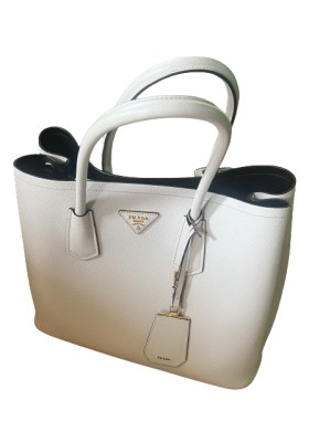 PRADA Saffiano Double Bag weiss Pre-owned Designer Secondhand Luxurylove