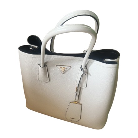 PRADA Saffiano Double Bag weiss Pre-owned Designer Secondhand Luxurylove