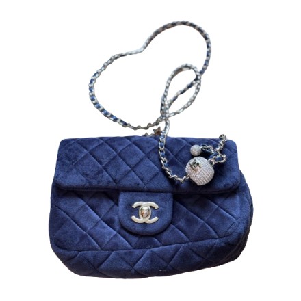 CHANEL Flap Bag Mini Pearl Crush Samt blau 2015/2106 NEU Pre-owned Designer Secondhand Luxurylove