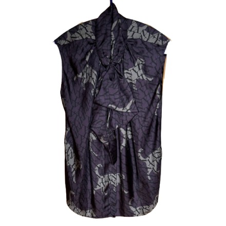 LANVIN Schluppenbluse Seide Katzenprint mauve 36 NEU Pre-owned Designer Secondhand Luxurylove